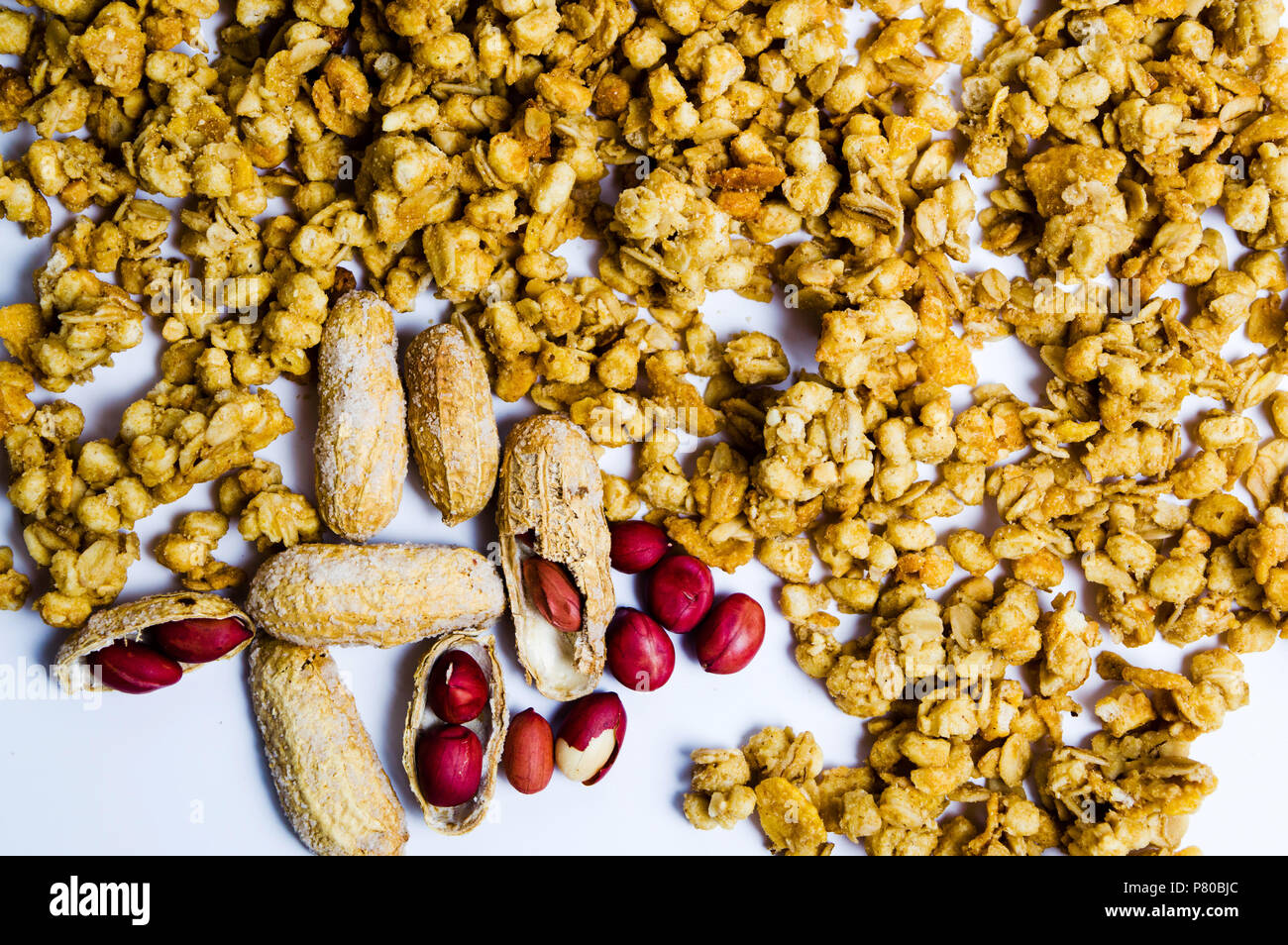 Muesli with peanuts on a pile, healthy food Stock Photo