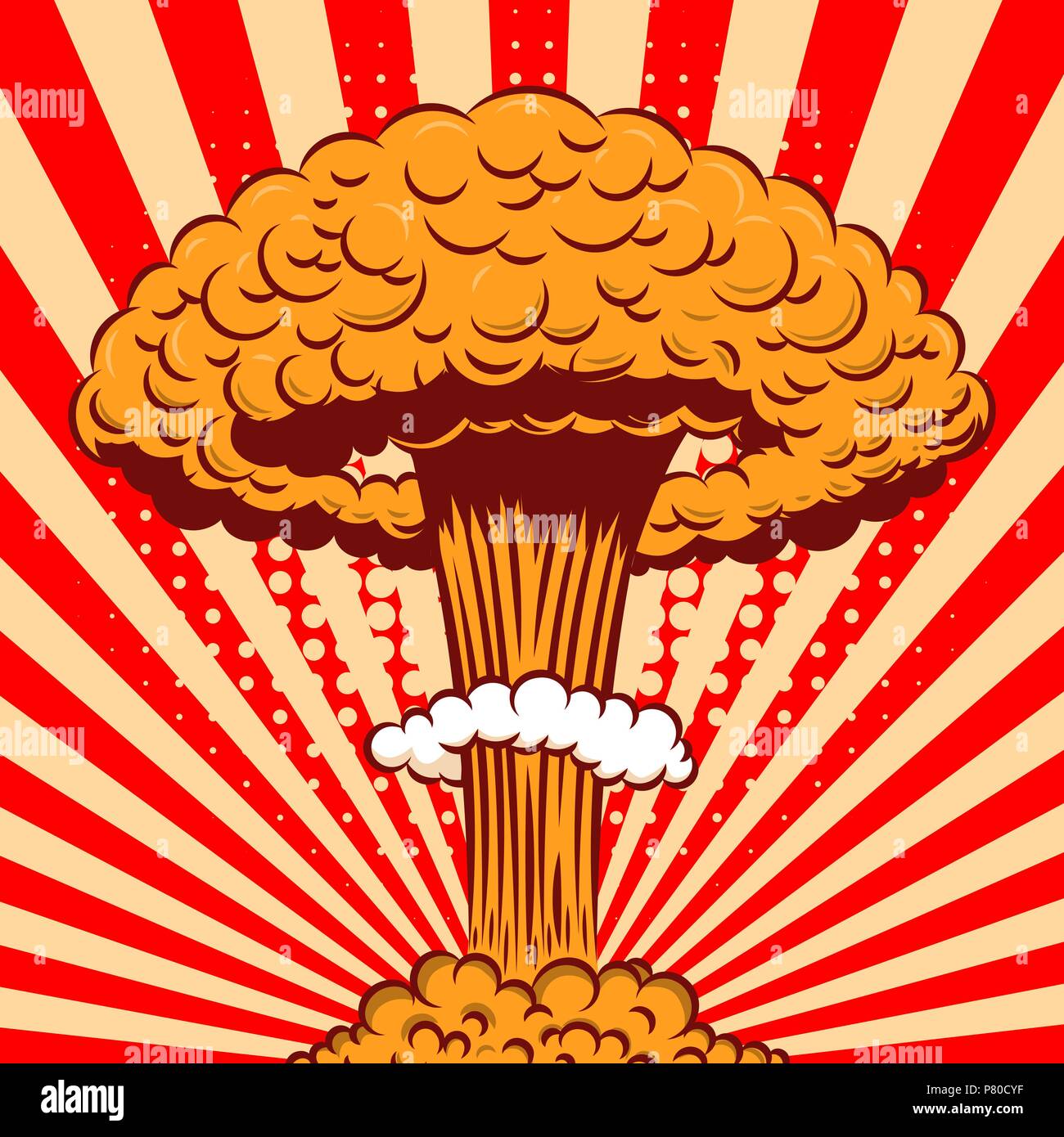 Nuclear explosion in cartoon style on comic background. Design element for poster, card, banner, flyer. Vector illustration Stock Vector