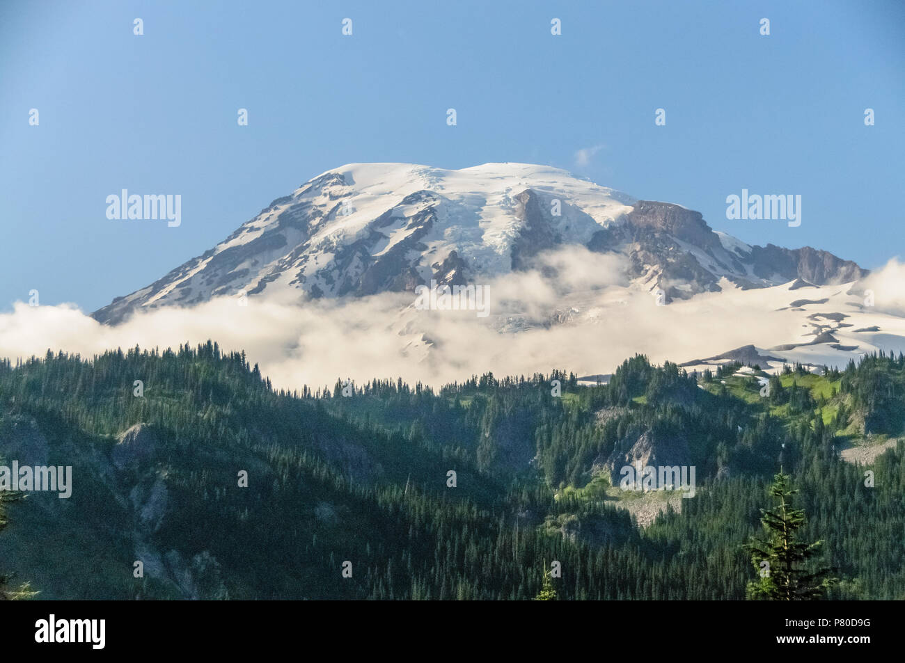 Mount Rainier shrouded in Clouds Stock Photo - Alamy