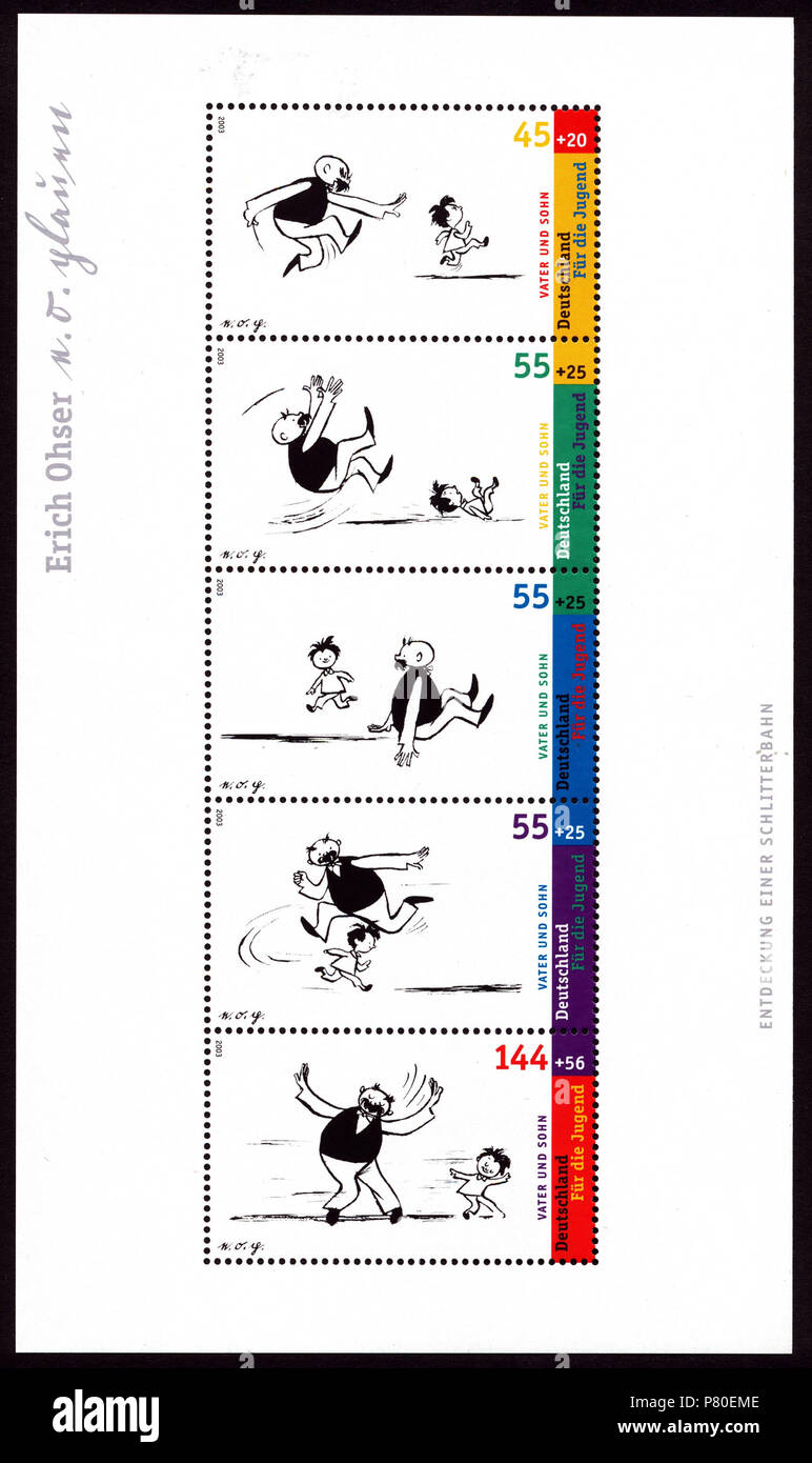 Sonderbriefmarke (Blockausgabe) der Deutschen Post AG aus dem Jahr 2003. e. o. plauen, Vater-und-Sohn-Cartoon . 25 June 2007 316 Plauen vater und sohn Stock Photo