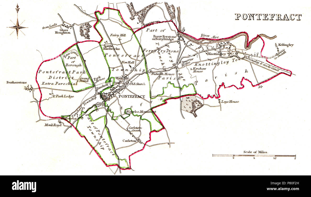 English A Map Of The Parliamentary Borough Of Pontefract As It Existed Before The 1832 Reform Act In Green And After In Red 25 January 2013 233437 317 Pontefract Parliamentary Borough 1832 P80F2H 