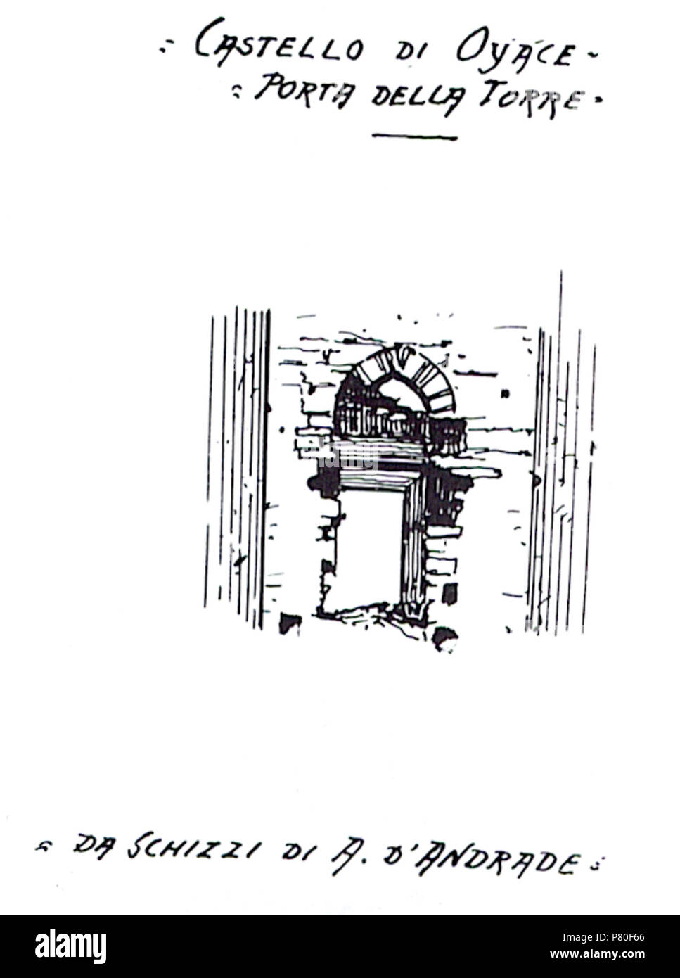 Ingresso rialzato della Tornalla (Castello di Oyace), Oyace, Valle d'Aosta, Italia. before 1942 318 Porta torre tornalla nigra Stock Photo