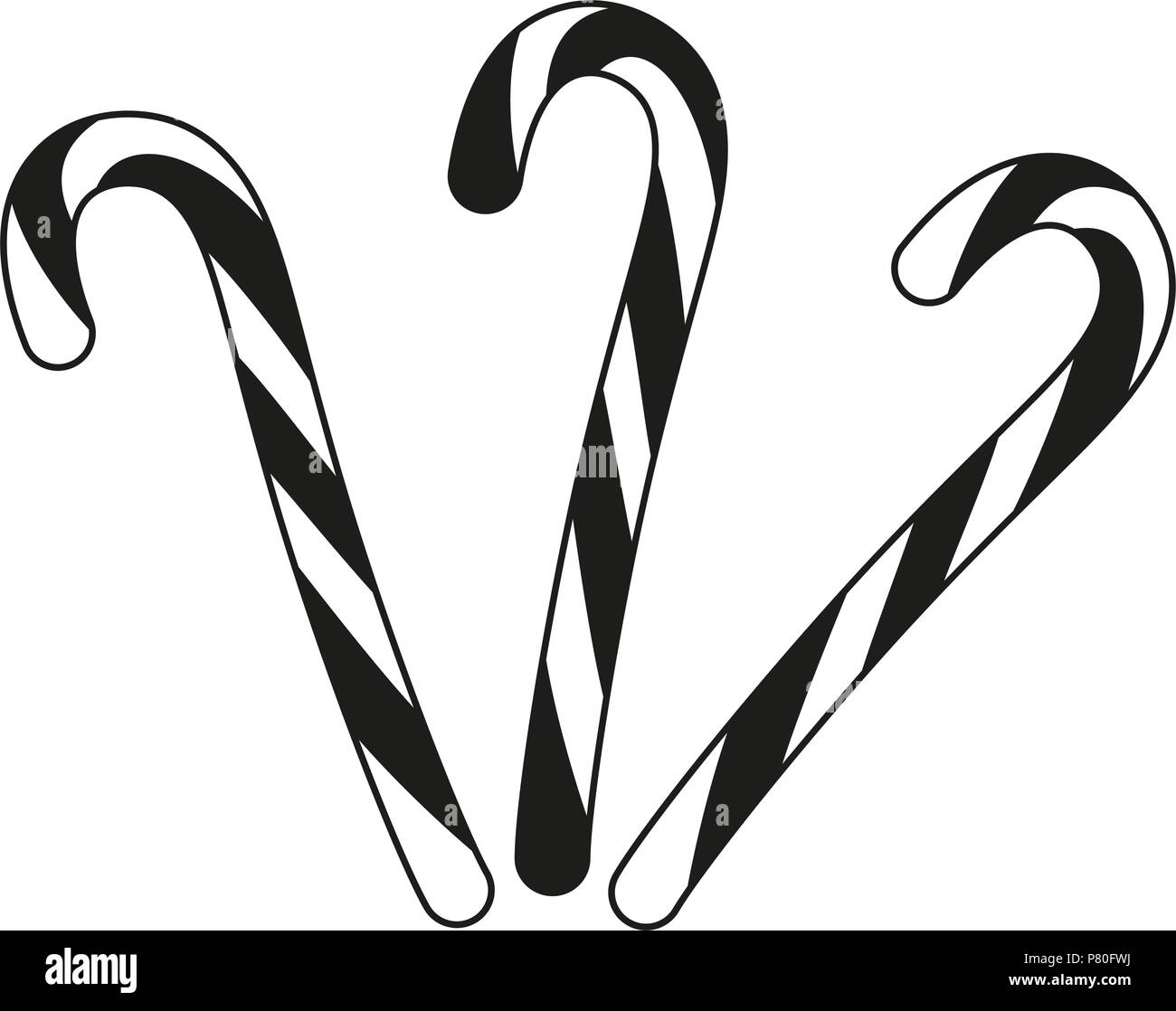 Black and white candy cane silhouette set Stock Vector