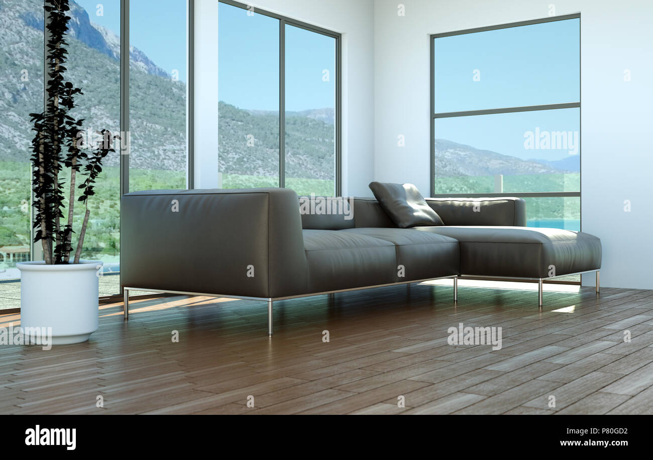 Bright room with leather sofa in front of a window Stock Photo Alamy