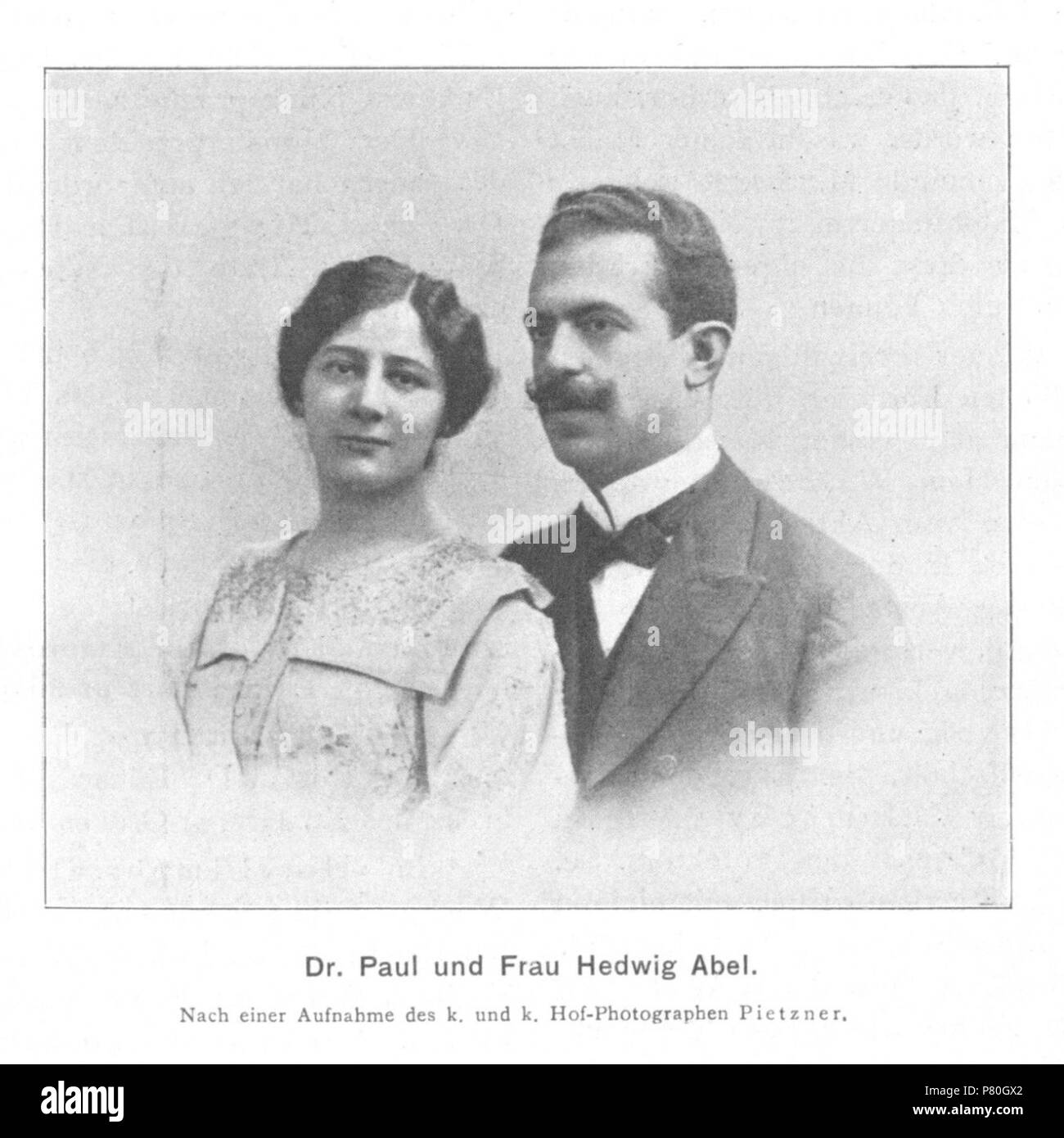 English: Portrait of Paul Abel (1874-1971), Austrian and later British lawyer, with his wife Hedwig. 13 December 1902 306 Paul und Hedwig Abel 1902 Pietzner Stock Photo