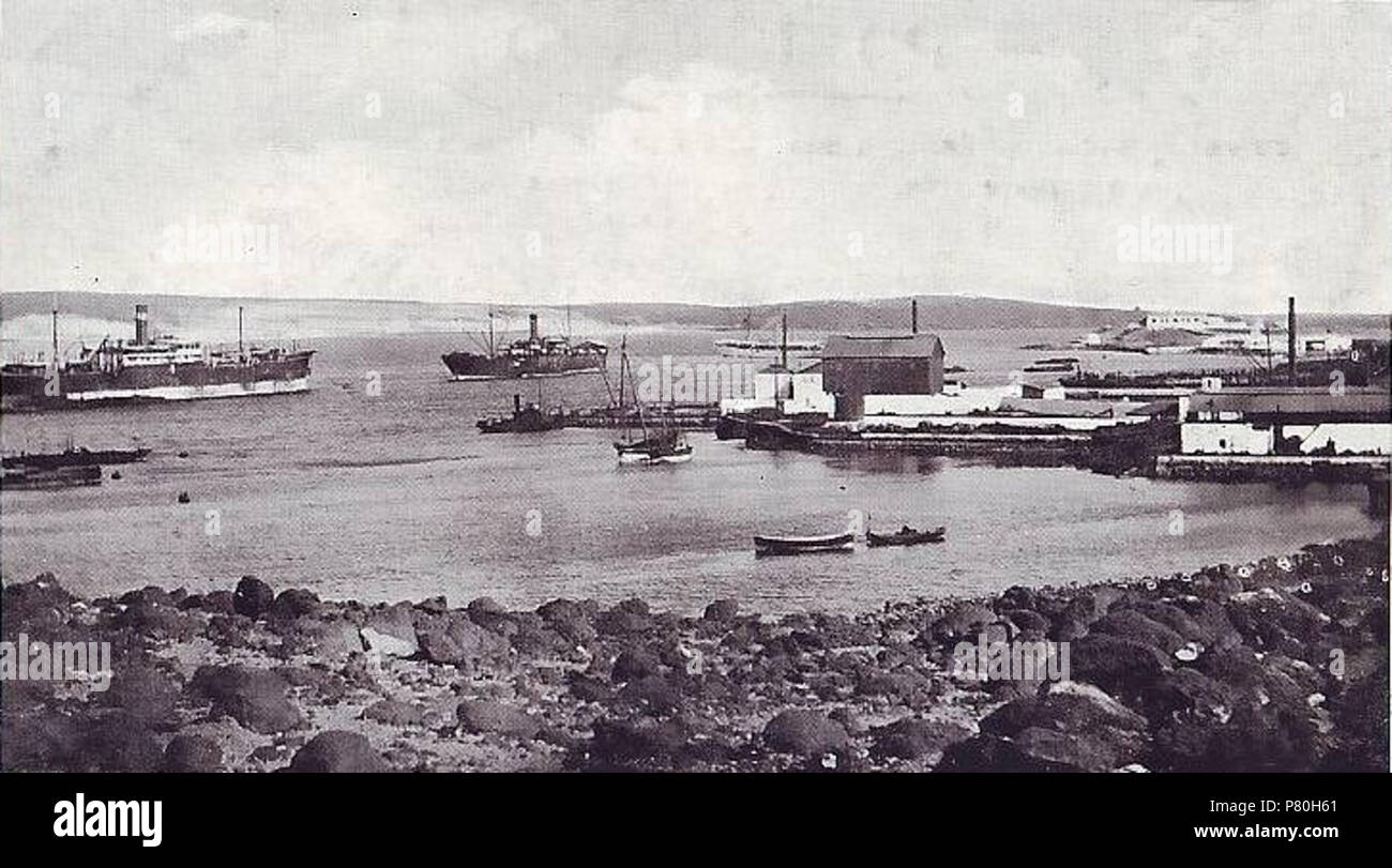 English Steamers being coaled at Perim Harbour, c. 1910. Contemporary