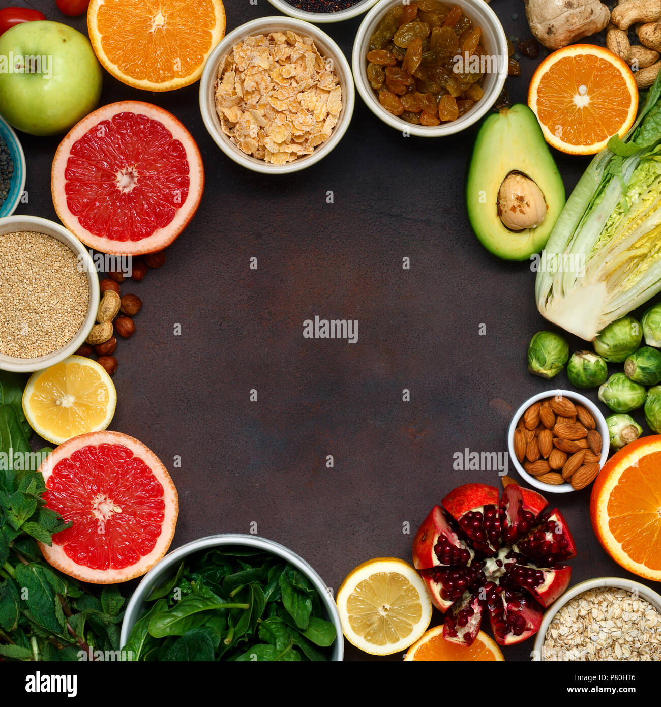 Clean eating concept. Frame of vegetarian healthy food - different ...