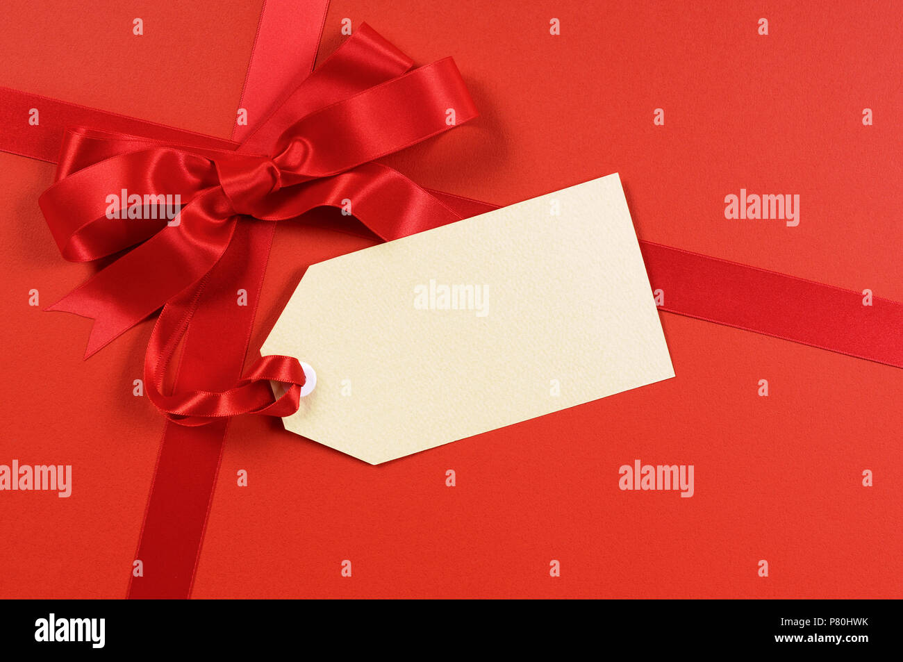 Blank Gift Tag With Red Ribbon Stock Photos & Blank Gift Tag With Red