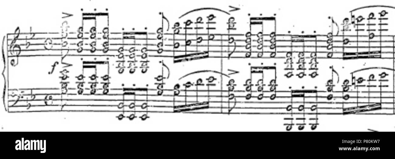 English: excerpt from score, published 1918 . 1918 324 Rachmaninoff op 23 No. 5 m17-18 Stock Photo