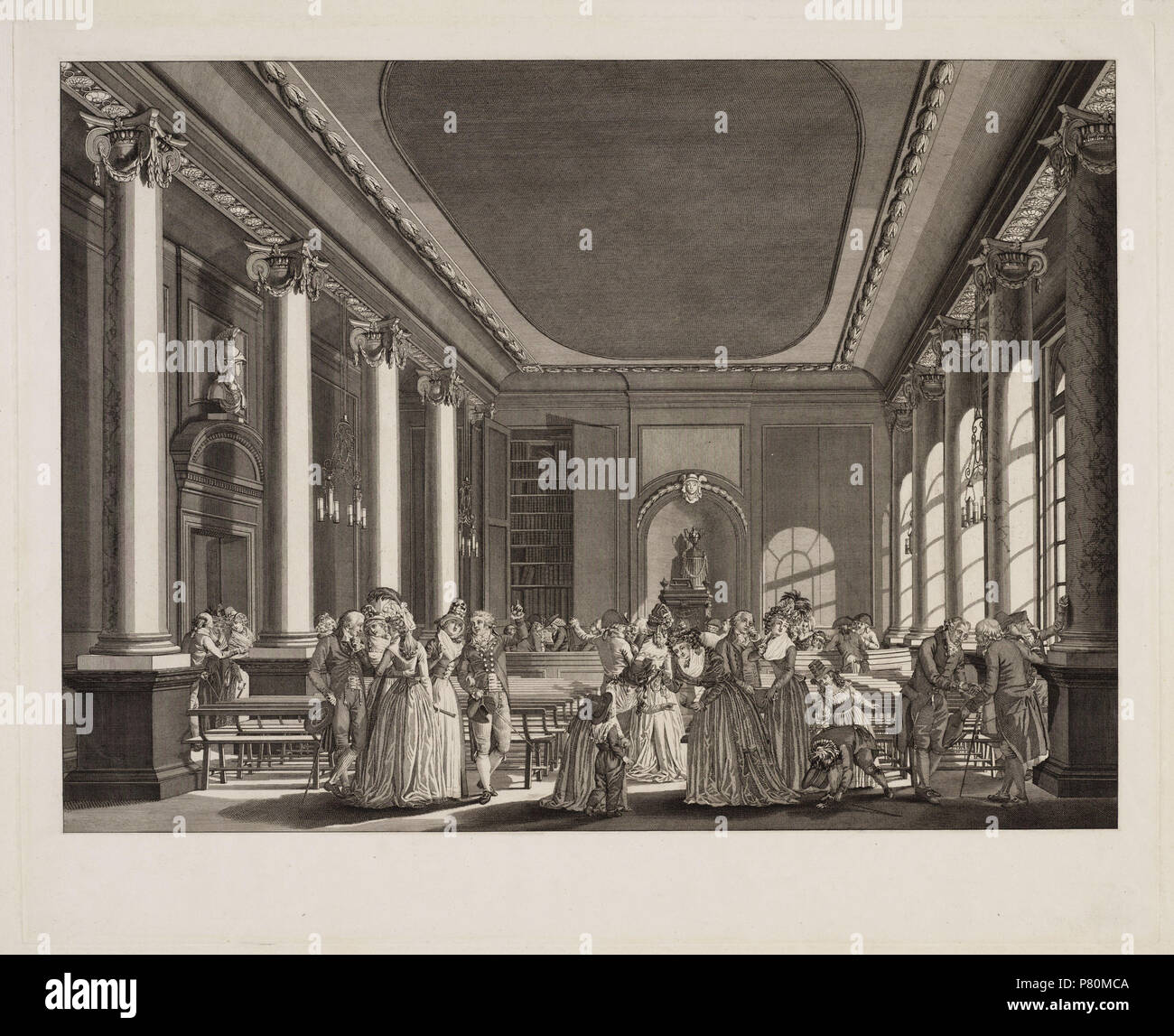 Nederlands: Beschrijving Gehoor Zaal in het gebouw der Maatschappyë Felix Meritis binnen Amsterdam Gehoorzaal in het gebouw van Felix Meritis. Proefdruk van de prent, vóór de letter; eerste staat. Uit een serie van vier etsen door Reinier Vinkeles naar P.Barbiers en J. Kuijper. Afmetingen: 370 x 510 mm Documenttype prent Vervaardiger Meer Jr., Noach van der Vinkeles, R. (Reinier ; 1741-1816) Kuijper, Jacques (1761-1808) Kuijper, Jacob (1761-1808) Barbiers Pzn, Pieter (1749-1842) Collectie Collectie Atlas Dreesmann Datering 1794 Geografische naam Keizersgracht Gebouw Felix Meritis Inventarissen Stock Photo