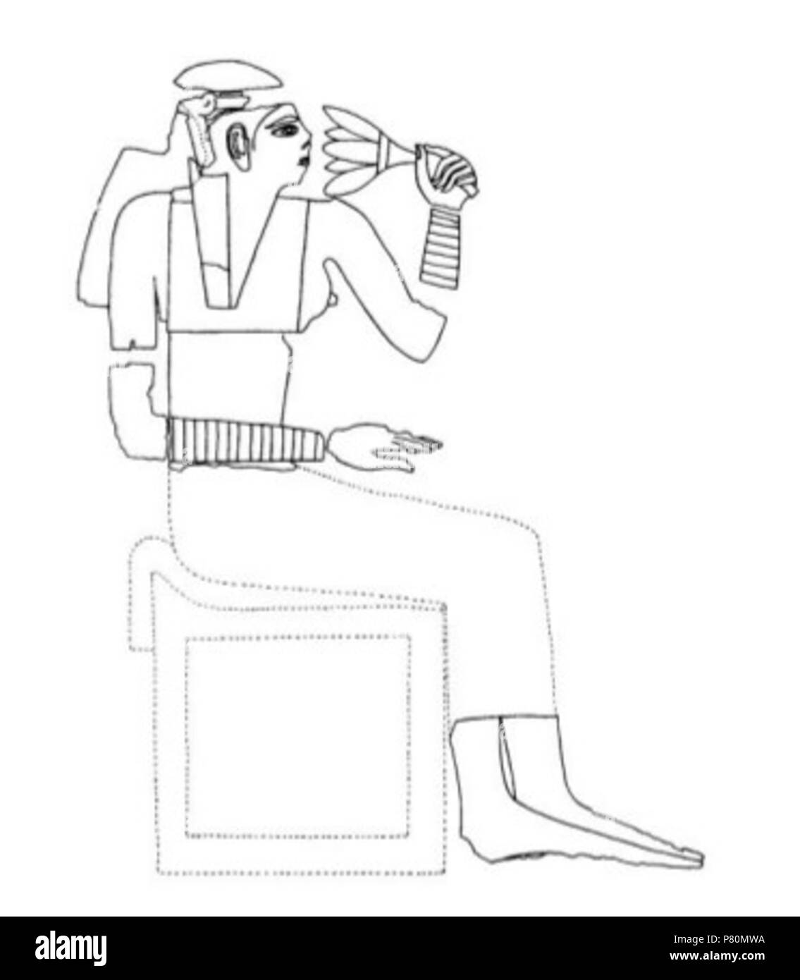 English: Giza Necropolis. Tomb of Hetepheres. Gold figure of the queen. Gold leaves forming the queen seated on a throne and smelling lotus flower. circa 1925 330 Reisner-hetepheres-fig30 Stock Photo