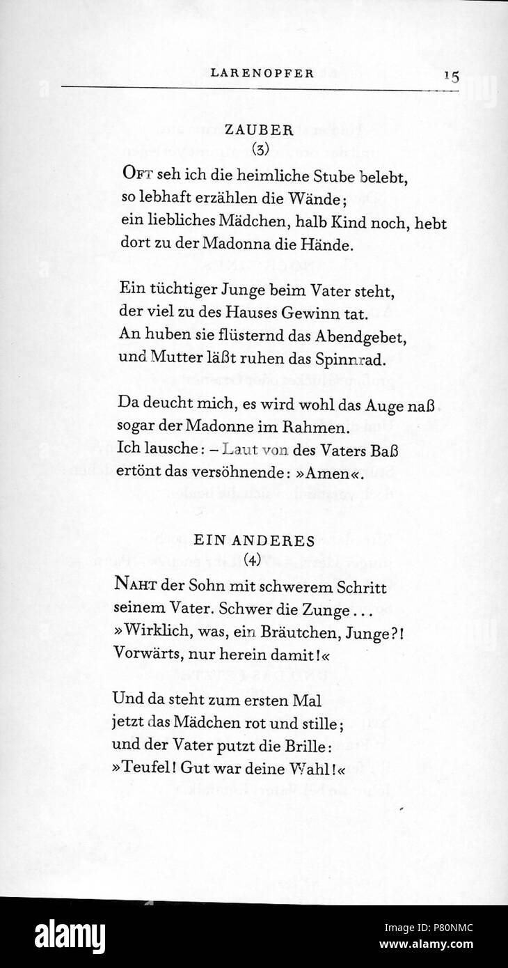 Larenopfer Deutsch Dies Ist Ein Scan Eines Buches English This Is A Scan Of A Lyrics Edition N A 333 Rilke Larenopfer 15 Stock Photo Alamy