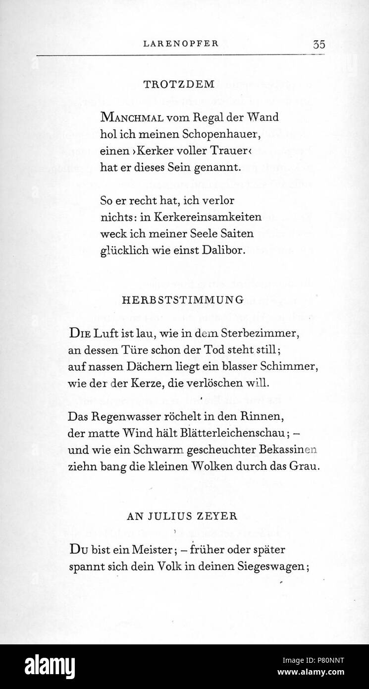 Larenopfer Deutsch Dies Ist Ein Scan Eines Buches English This Is A Scan Of A Lyrics Edition N A 334 Rilke Larenopfer 35 Stock Photo Alamy