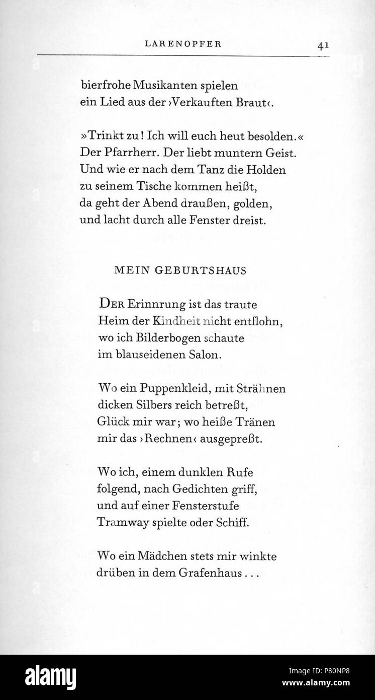 Larenopfer.. Deutsch: Dies ist ein Scan eines Buches. English: This is a  scan of a lyrics edition: . N/A 334 Rilke Larenopfer 41 Stock Photo - Alamy