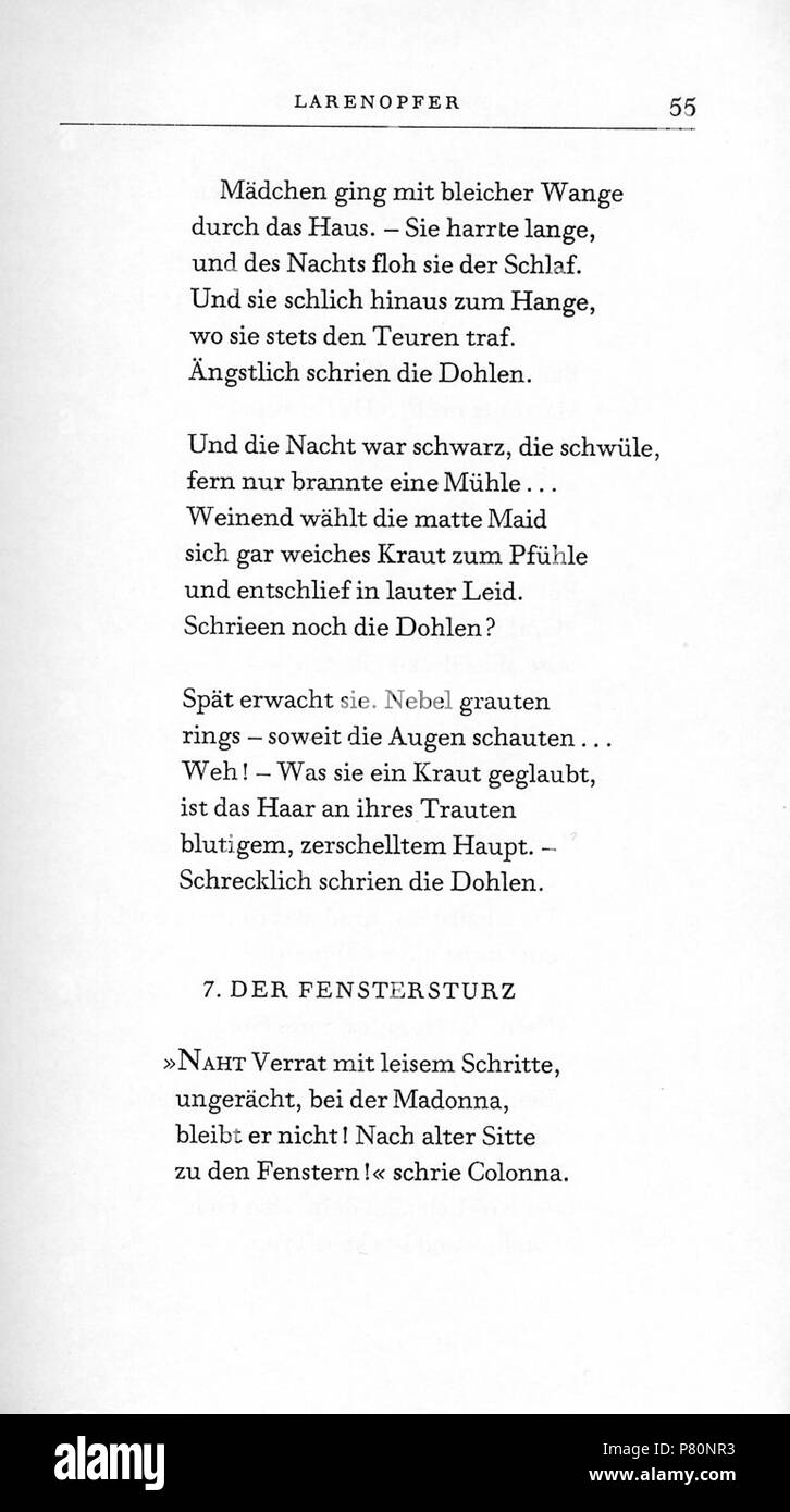 Larenopfer.. Deutsch: Dies ist ein Scan eines Buches. English: This is a  scan of a lyrics edition: . N/A 334 Rilke Larenopfer 55 Stock Photo - Alamy