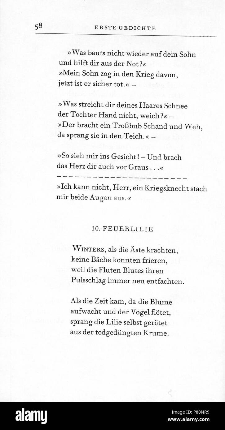 Larenopfer.. Deutsch: Dies ist ein Scan eines Buches. English: This is a  scan of a lyrics edition: . N/A 334 Rilke Larenopfer 58 Stock Photo - Alamy