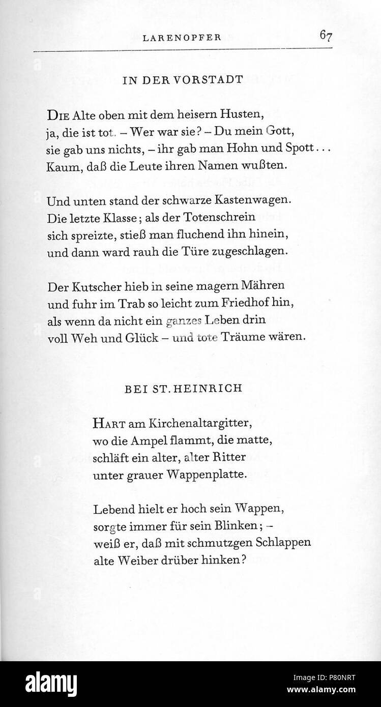 . Larenopfer.. Deutsch: Dies ist ein Scan eines Buches. English: This is a scan of a lyrics edition: . N/A 334 Rilke Larenopfer 67 Stock Photo