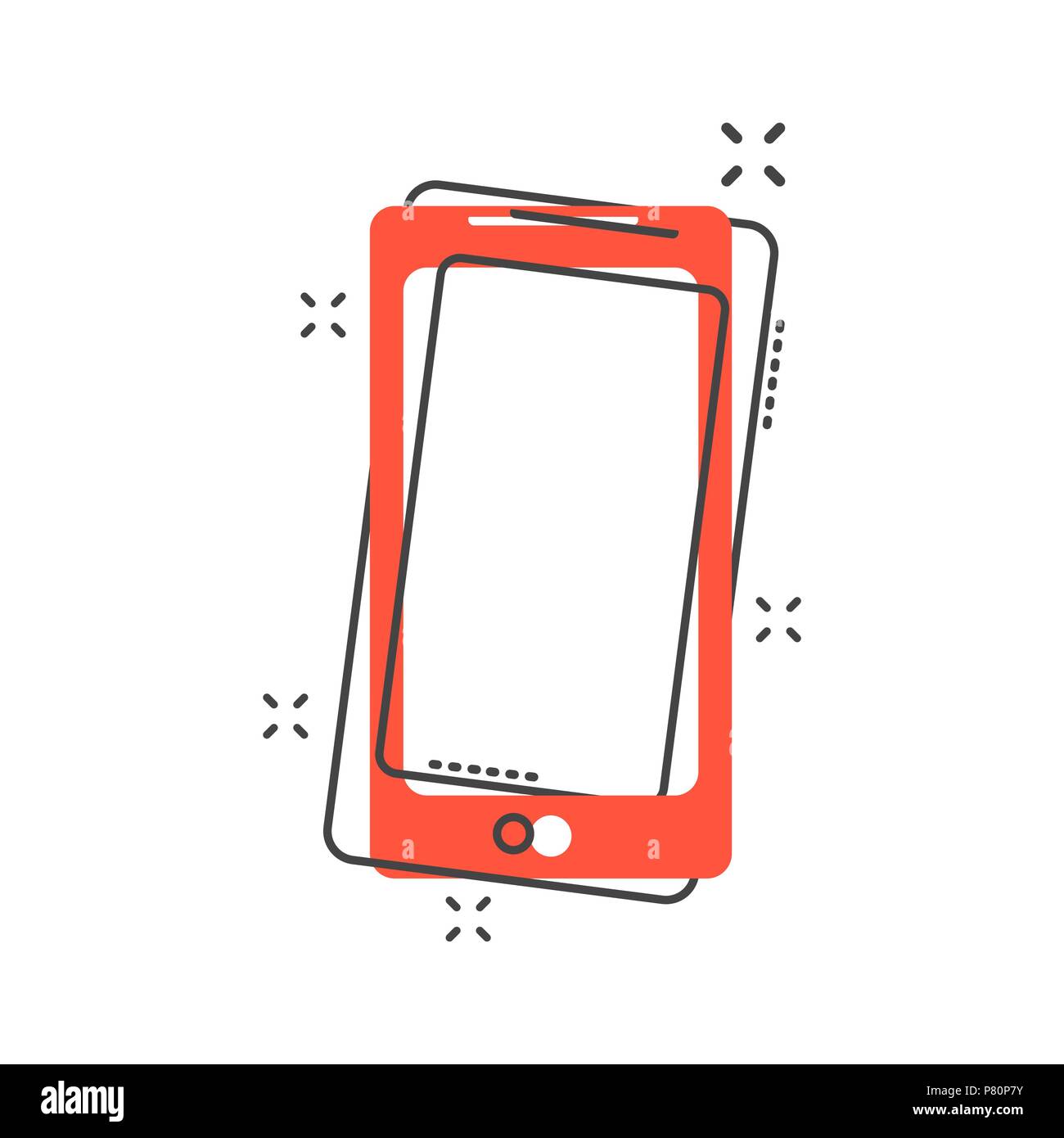 Cartoon smartphone icon in comic style. Mobile phone illustration pictogram. Smartphone splash business concept. Stock Vector