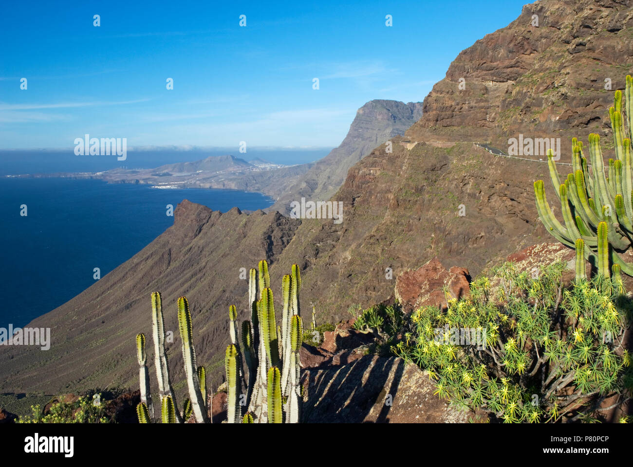 View along North West coast of island of Gran Canaria at Anden Verde Stock Photo