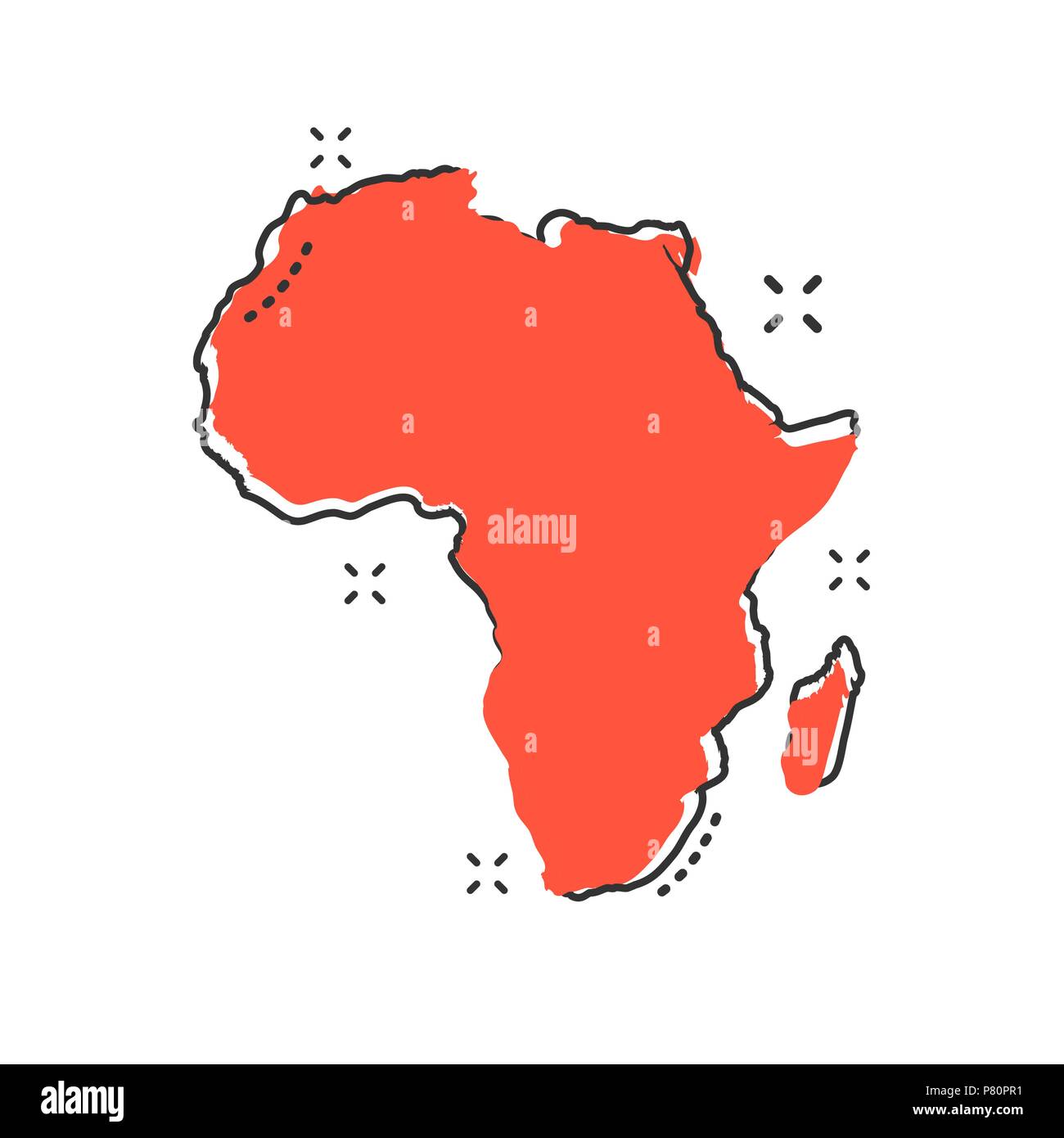 Cartoon Africa map icon in comic style. Africa illustration pictogram. Country geography sign splash business concept. Stock Vector