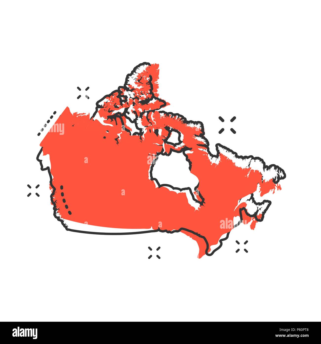 Cartoon Canada map icon in comic style. Canada illustration pictogram. Country geography sign splash business concept. Stock Vector