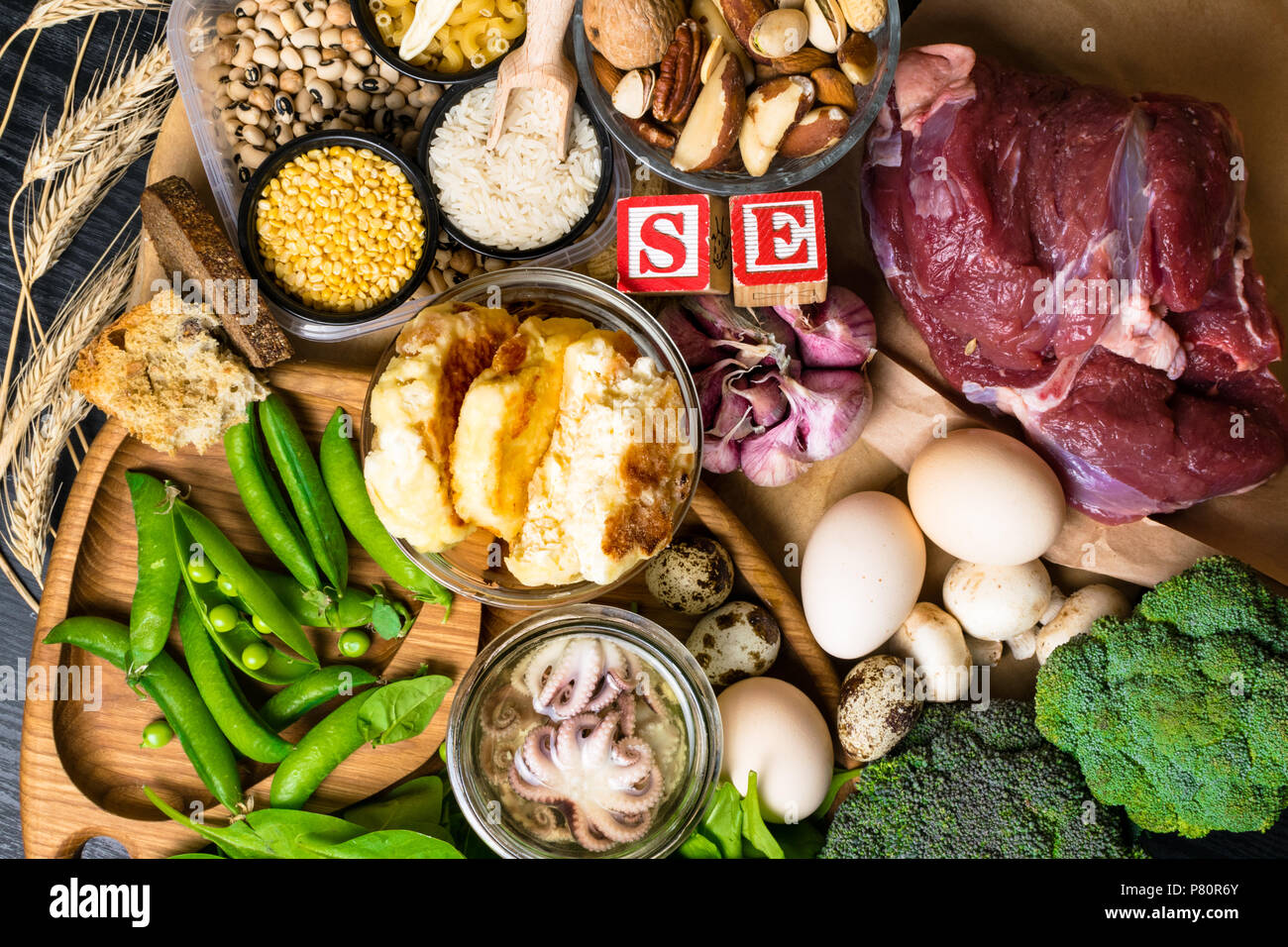 Natural products and ingredients containing selenium as octopus, bread