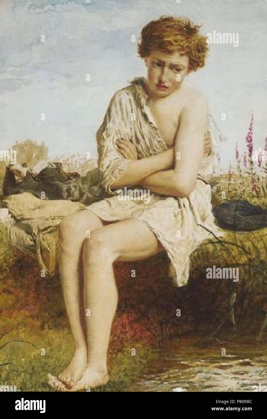 English: Pencil and watercolour heightened with white on paper, by Eglish artist Frederick Smallfield. 1863 345 Shilly Shally - Frederick Smallfield Stock Photo