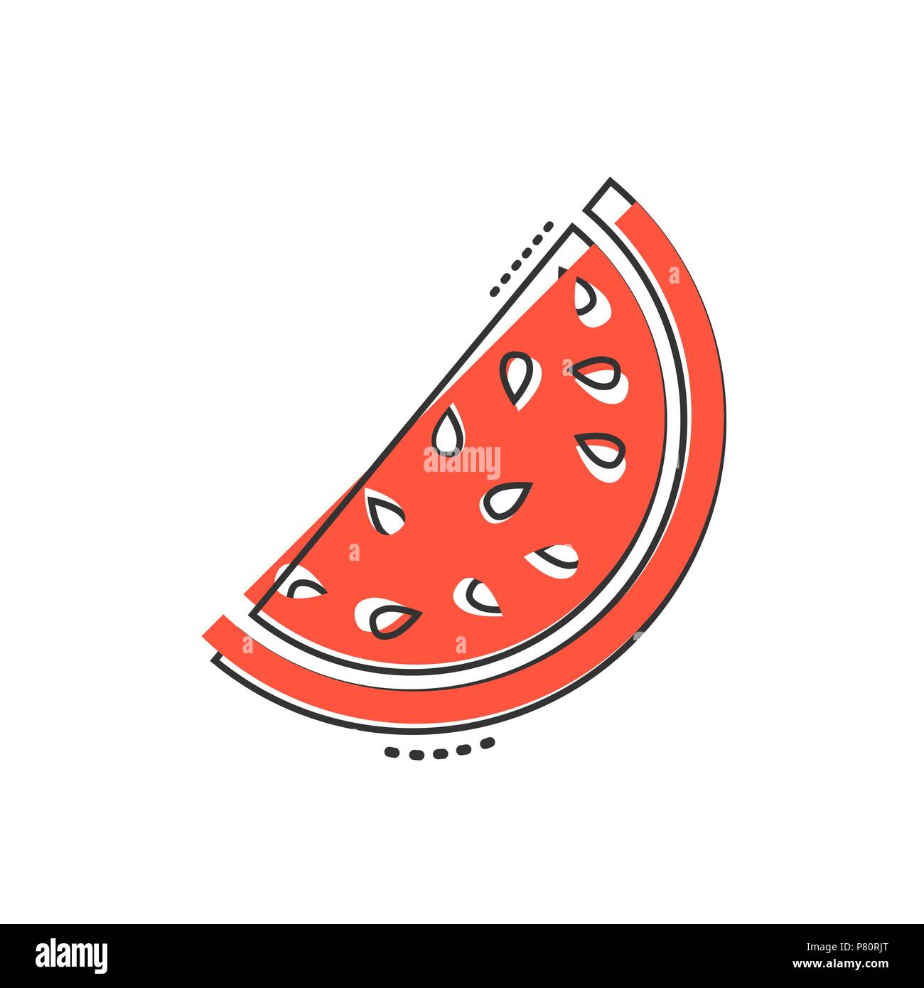 Cartoon watermelon icon in comic style. Juicy ripe fruit sign