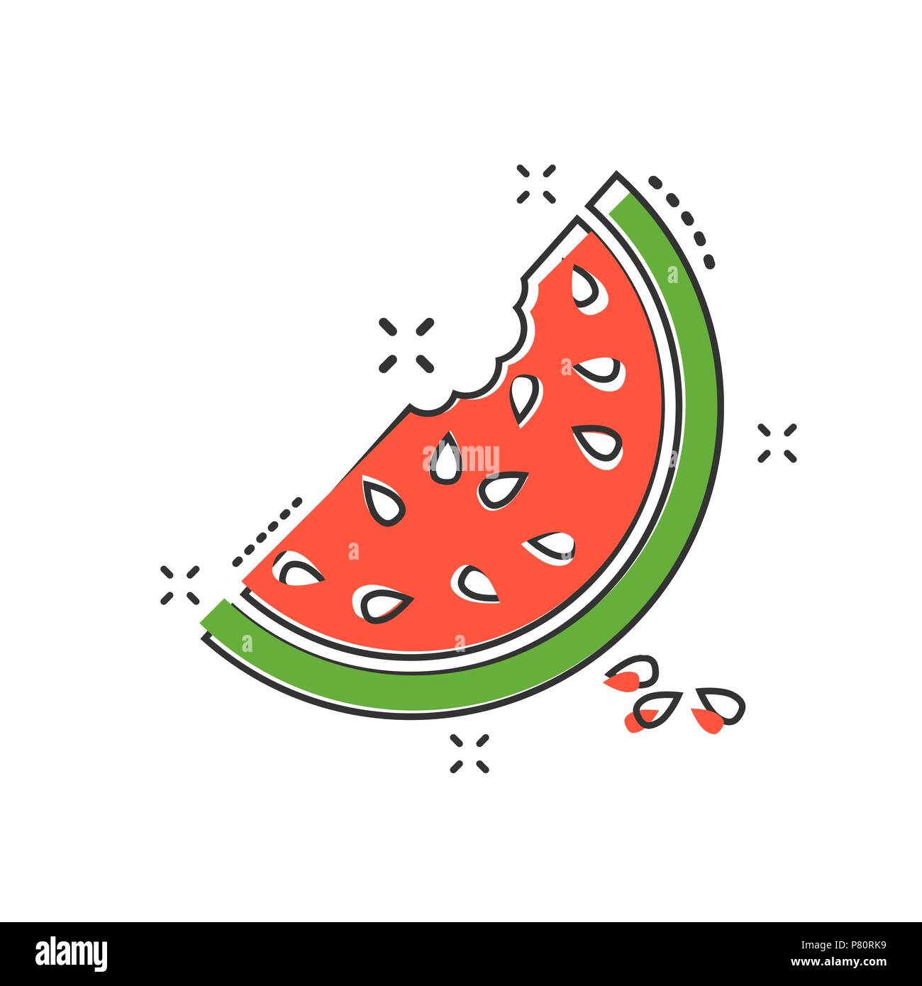 Cartoon watermelon icon in comic style. Juicy ripe fruit sign
