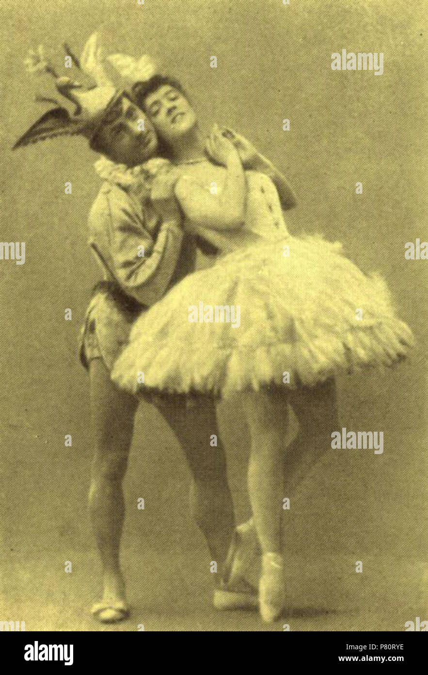 English: Varava Nikitina as Princess Florine and Enrico Cecchetti as the  Bluebird in the Bluebird pas de deux from Act III of the Petipa/Tchaikovsky  ballet 'The Sleeping Beauty'. 1890 348 Sleeping Beauty -