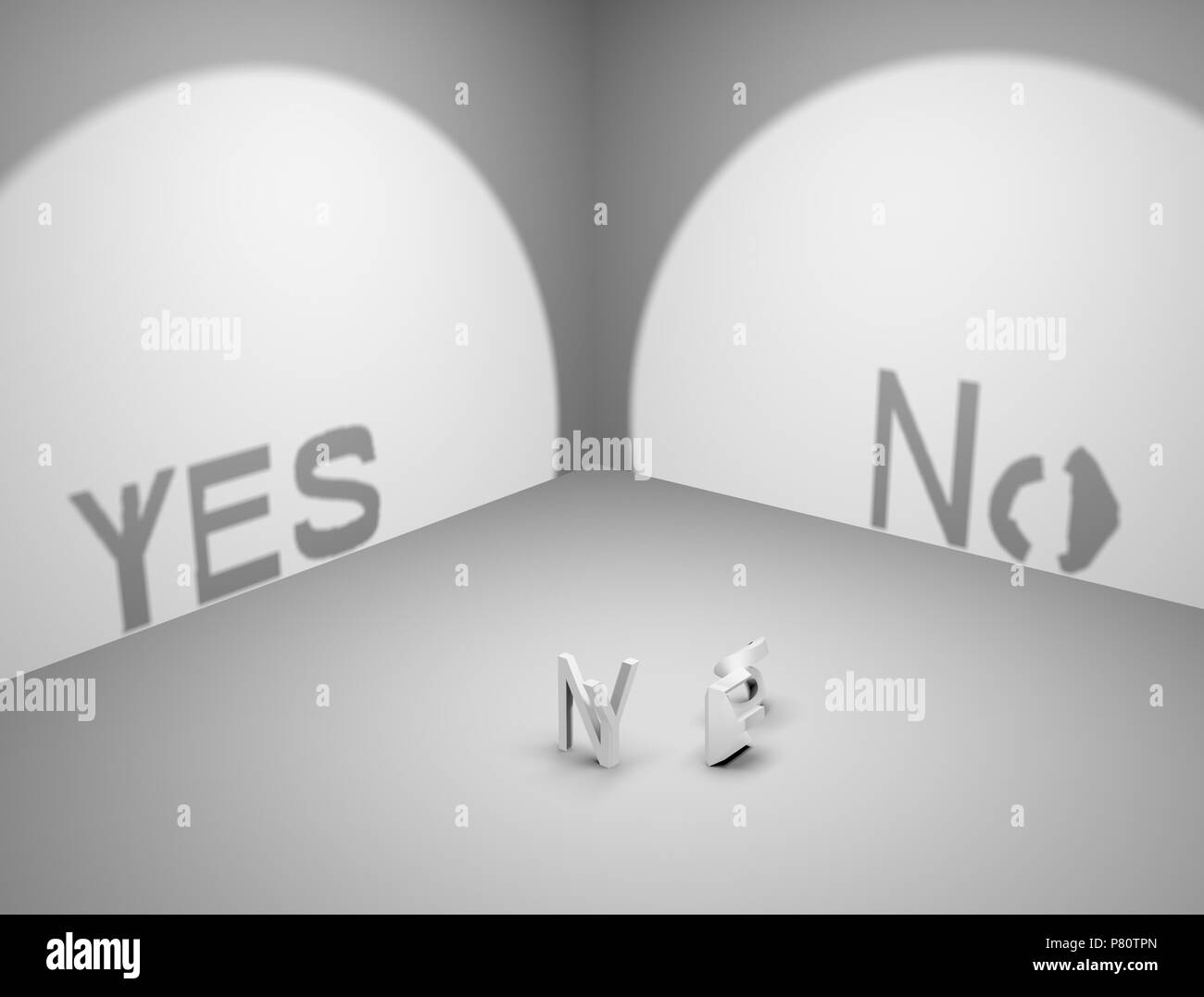 Yes or No text in shadow for choice Stock Photo