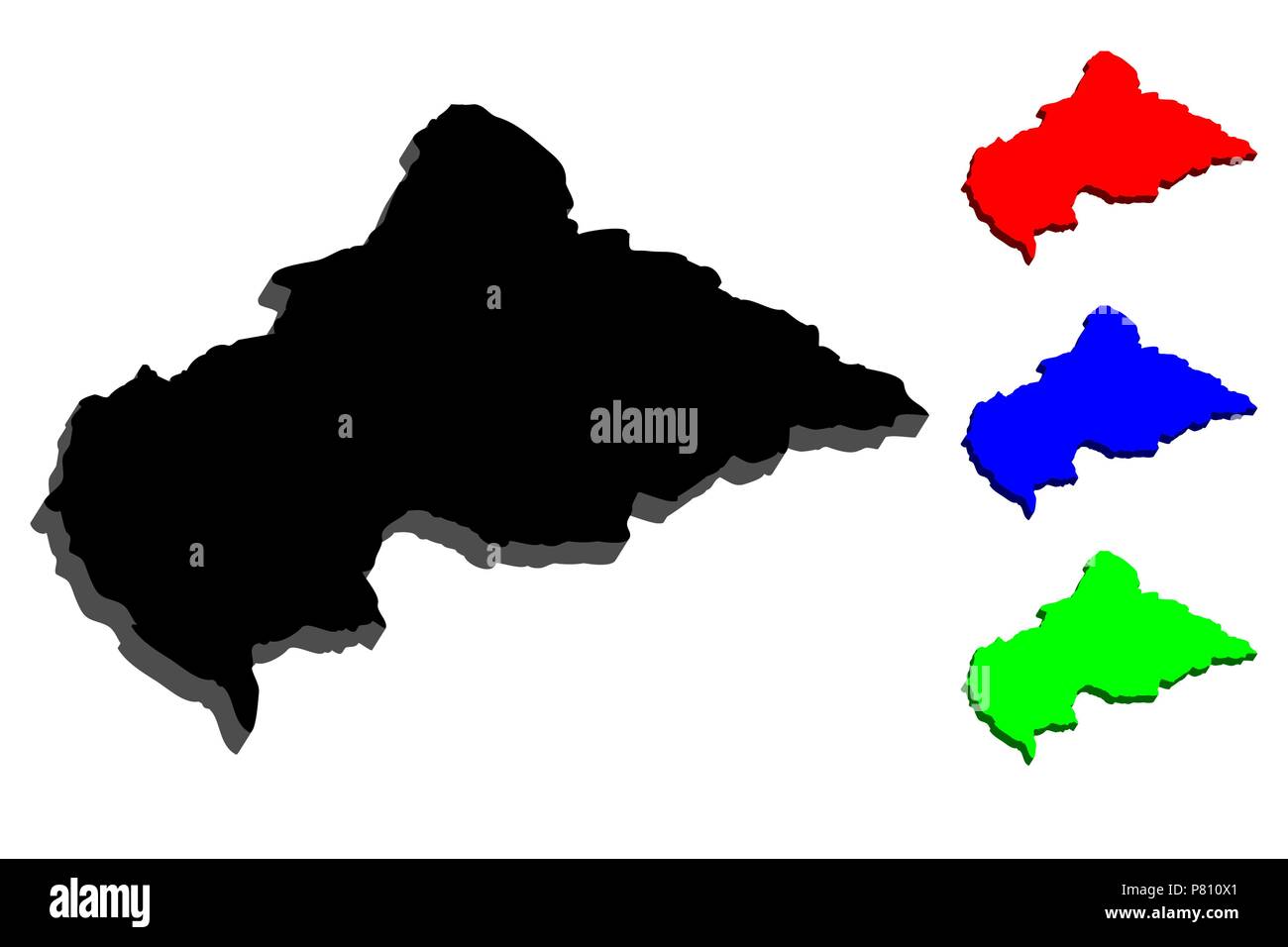 3D map of Central African Republic (CAR) - black, red, blue and green ...