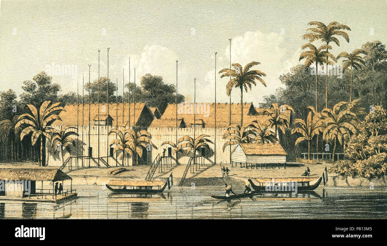 Deutsch: C.A.L.M. Schwaner: Borneo. Kotta Baru am Kapuas Murung. 1843 343 Schwaner Kotta Baroe aan de Kapoeas Moeroeng Stock Photo