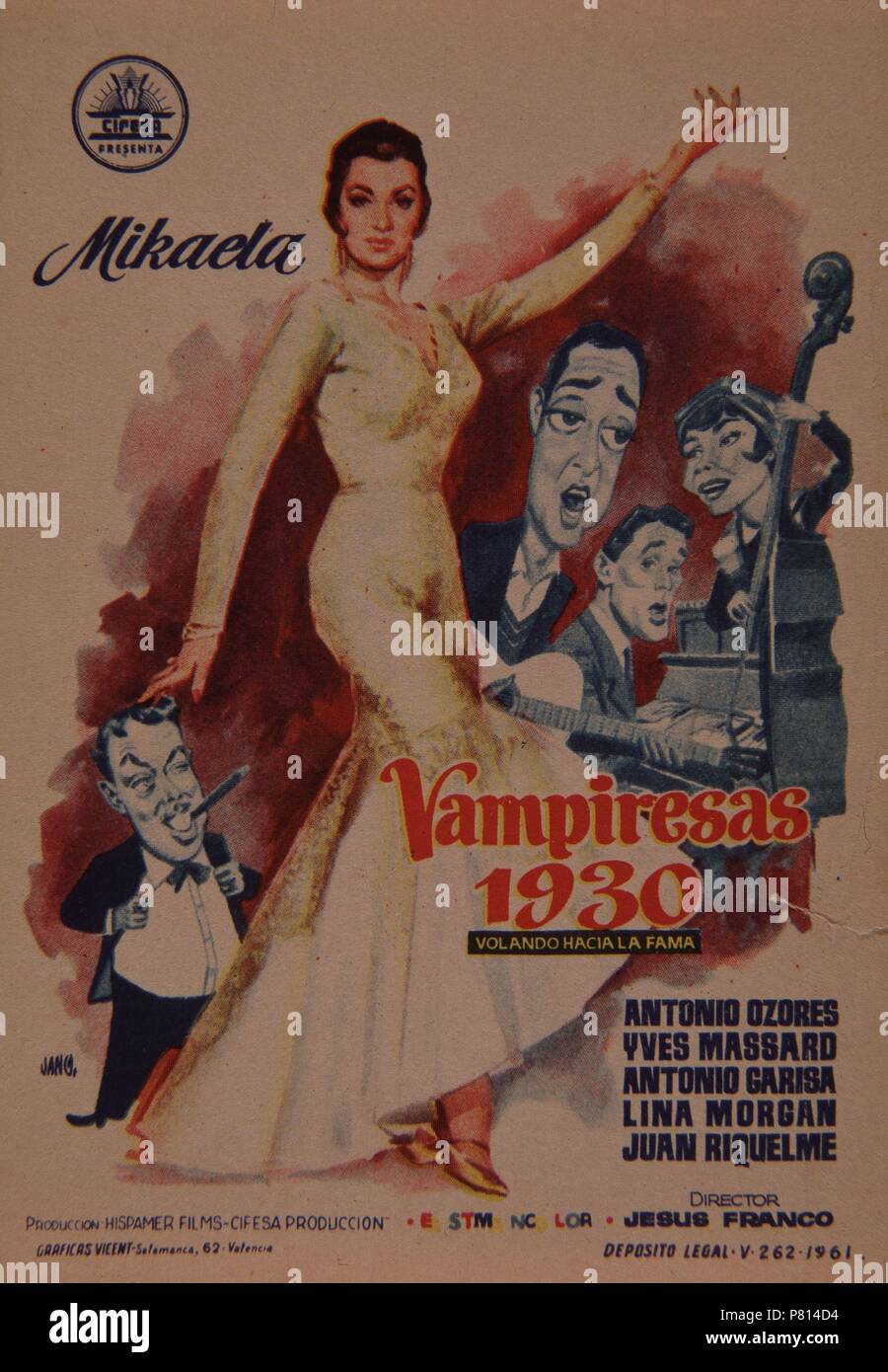 MIKAELA  MICAELA RODRIGUEZ CUESTA  CANTANTE ESPAÑOLA. SEVILLA 1935 -   " VAMPIRESAS 1930 ". CARTEL  DIRECTOR , J ESUS FRANCO. AÑO 1961. Stock Photo