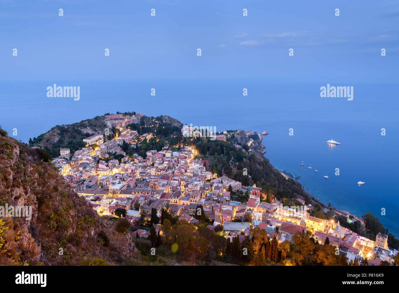 Taormina village in Sicilly at night Stock Photo - Alamy