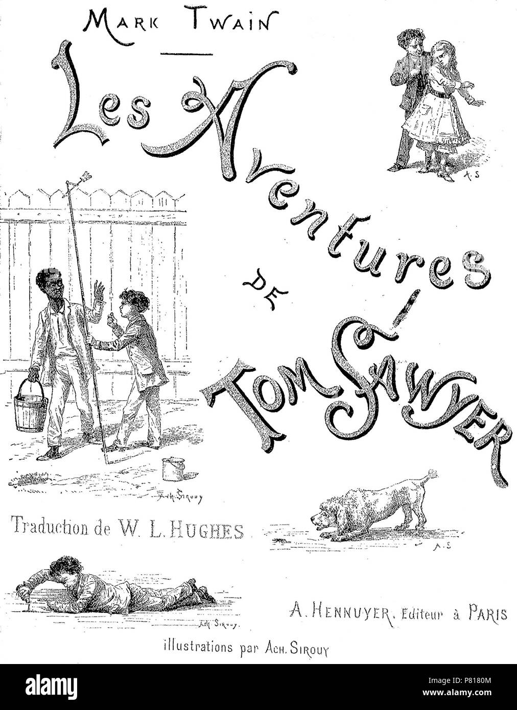 N/A. N/A 380 Twain - Les aventures de Tom Sawyer, trad Hughes, illust Sirouy, 1884, illust page 001 Stock Photo