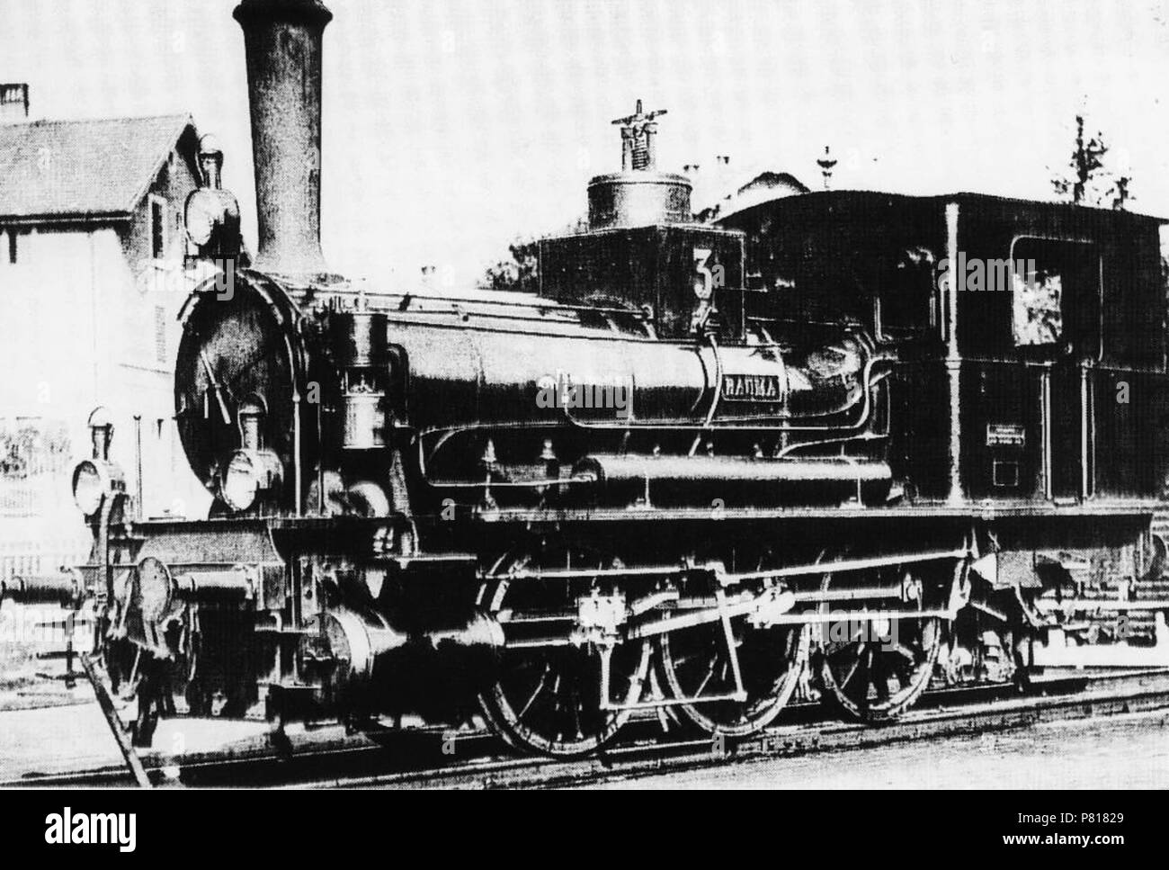 380 Tösstalbahn-Dampflokomotive Nummer 3 Bauma mit Baujahr 1875 Stock Photo