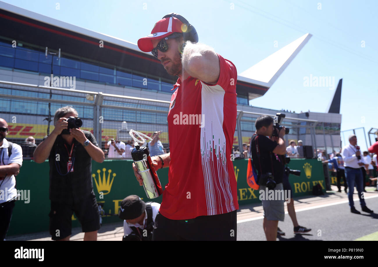 Ferrari's Sebastian Vettel before the 2018 British Grand Prix at Silverstone Circuit, Towcester. Stock Photo