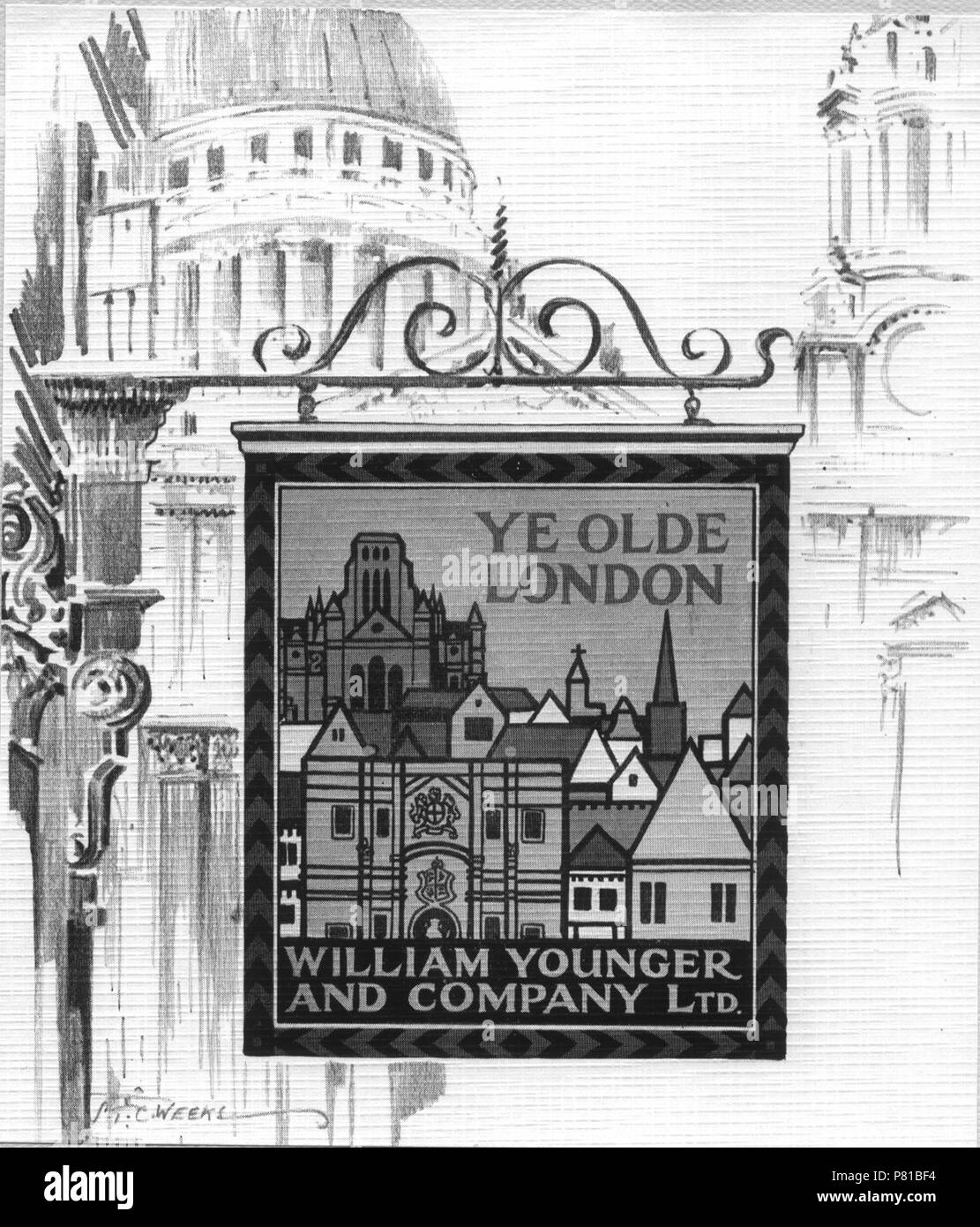 N/A. N/A 407 Younger's 'Ye Olde London' tavern sign Stock Photo