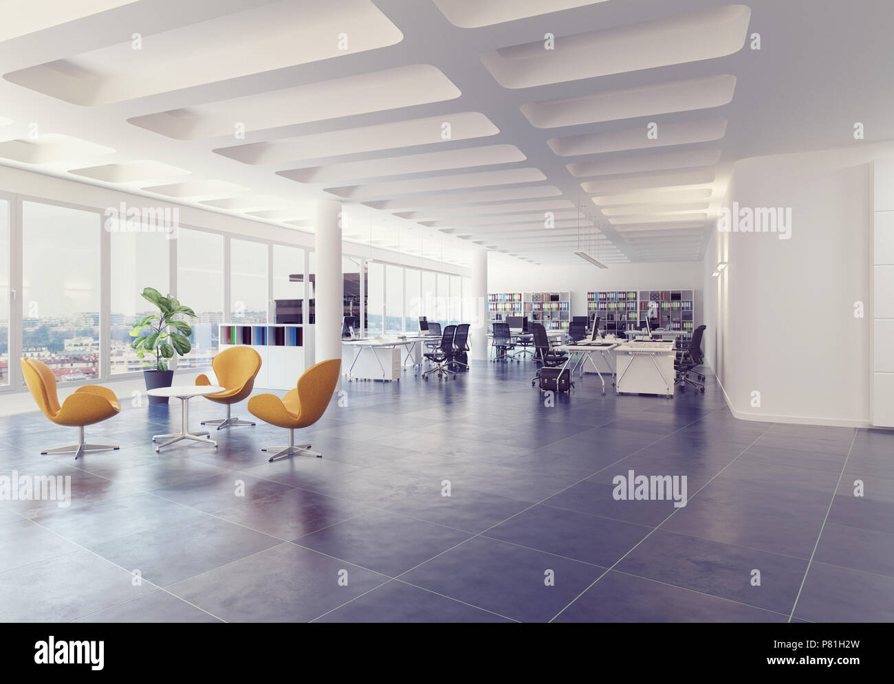 modern loft office interior. 3d rendering concept Stock Photo - Alamy