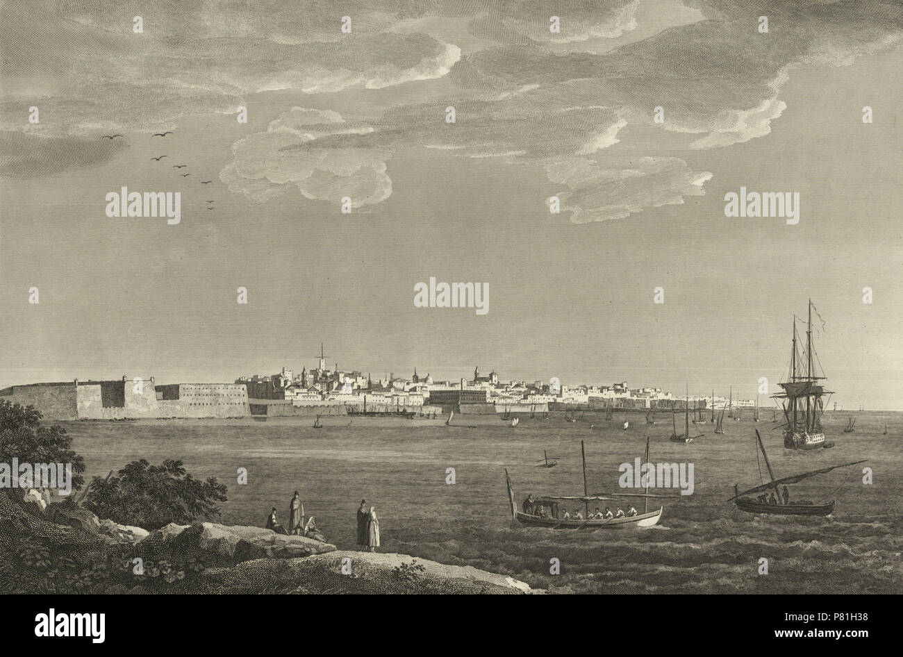 3 1806-1820, Voyage pittoresque et historique de l'Espagne, tomo II, Vista general de Cádiz (cropped) Stock Photo