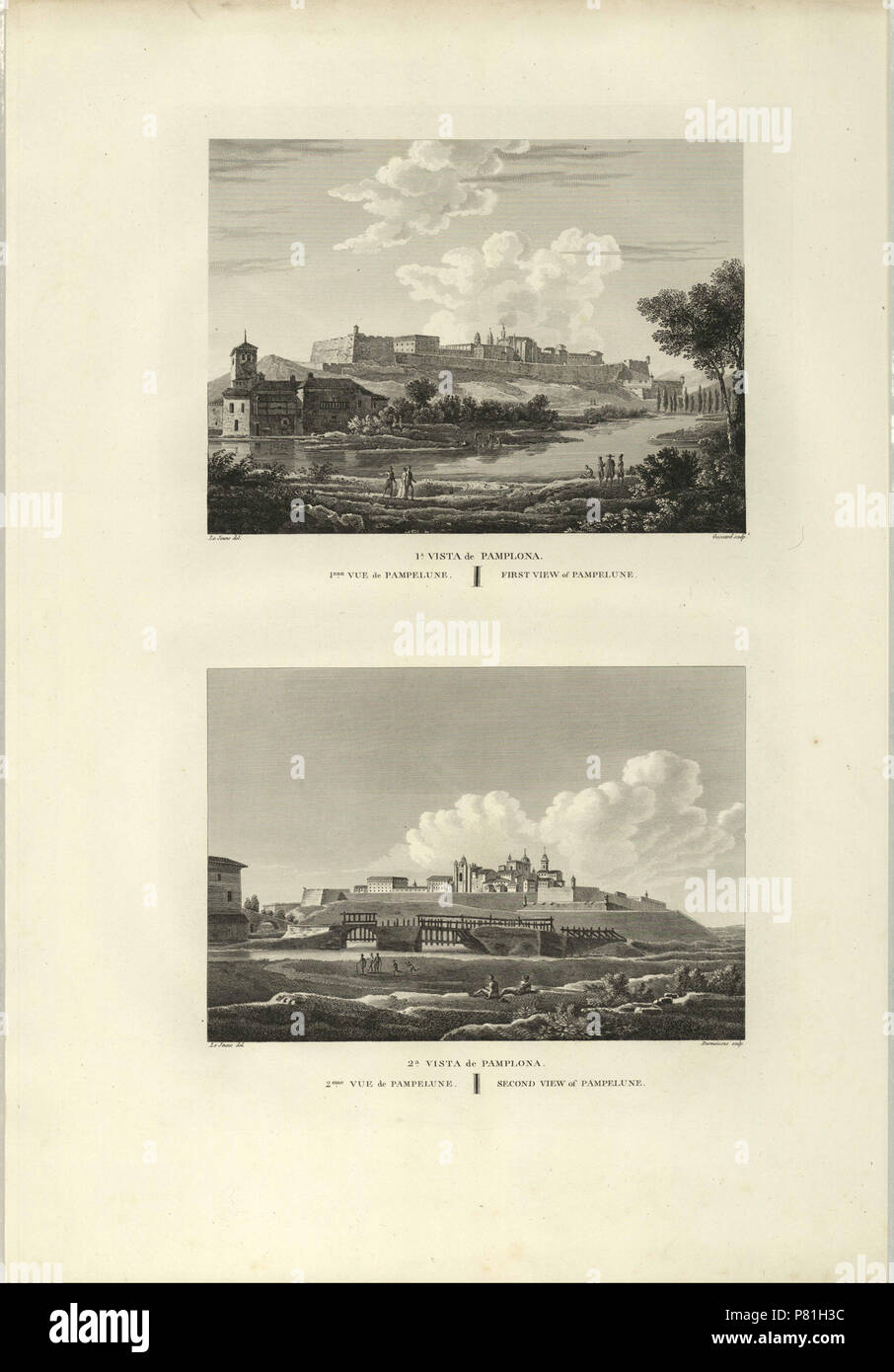 Español: Primera vista de Pamplona. Segunda vista de Pamplona. 1820 3 1806-1820, Voyage pittoresque et historique de l'Espagne, tomo II, Pamplona Stock Photo