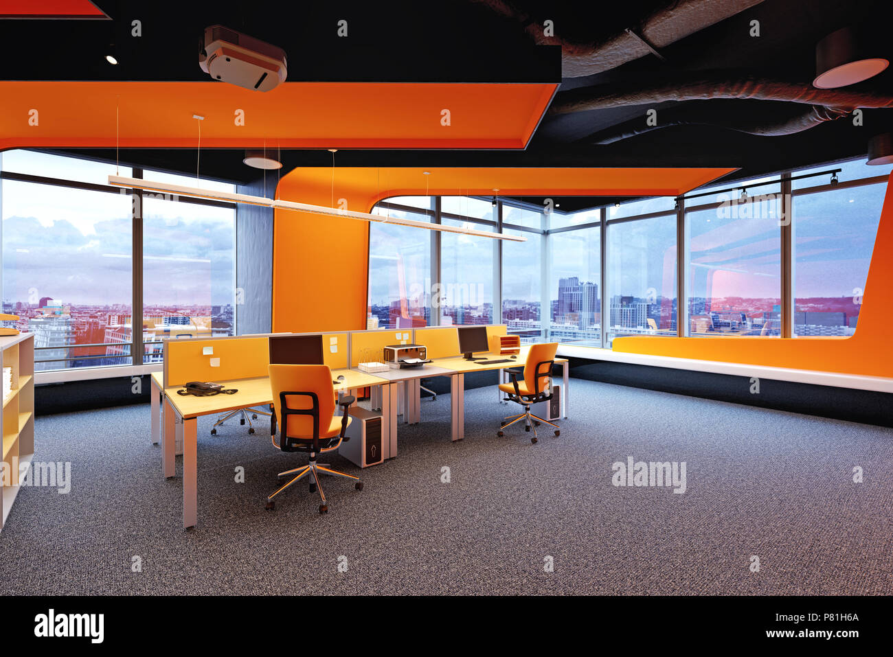 modern loft office interior. 3d rendering concept Stock Photo - Alamy