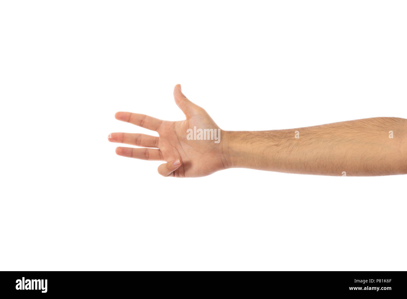 Step 4. Male hand counting four isolated on white background, clipping path Stock Photo