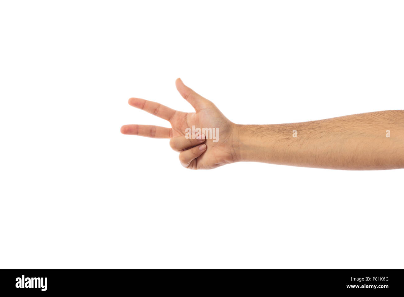Step 3. Male hand counting three isolated on white background, clipping path Stock Photo