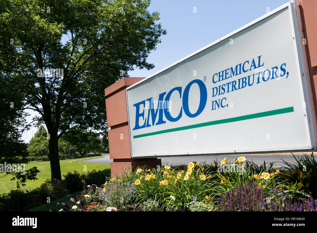 A logo sign outside of the headquarters of EMCO Chemical Distributors