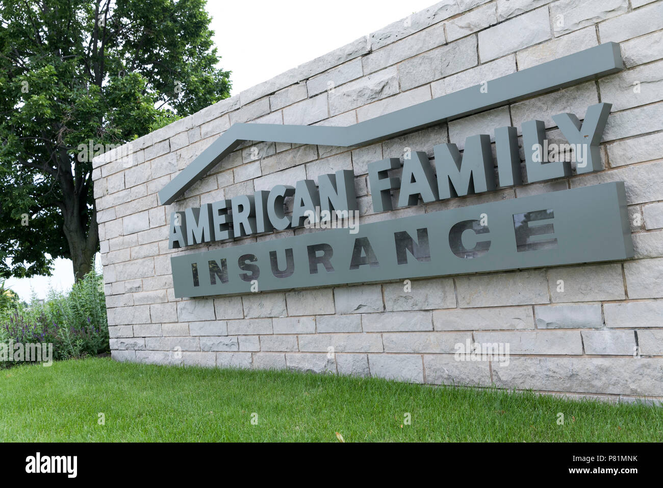 A logo sign outside of the headquarters of American Family Insurance in Madison, Wisconsin, on June 23, 2018. Stock Photo