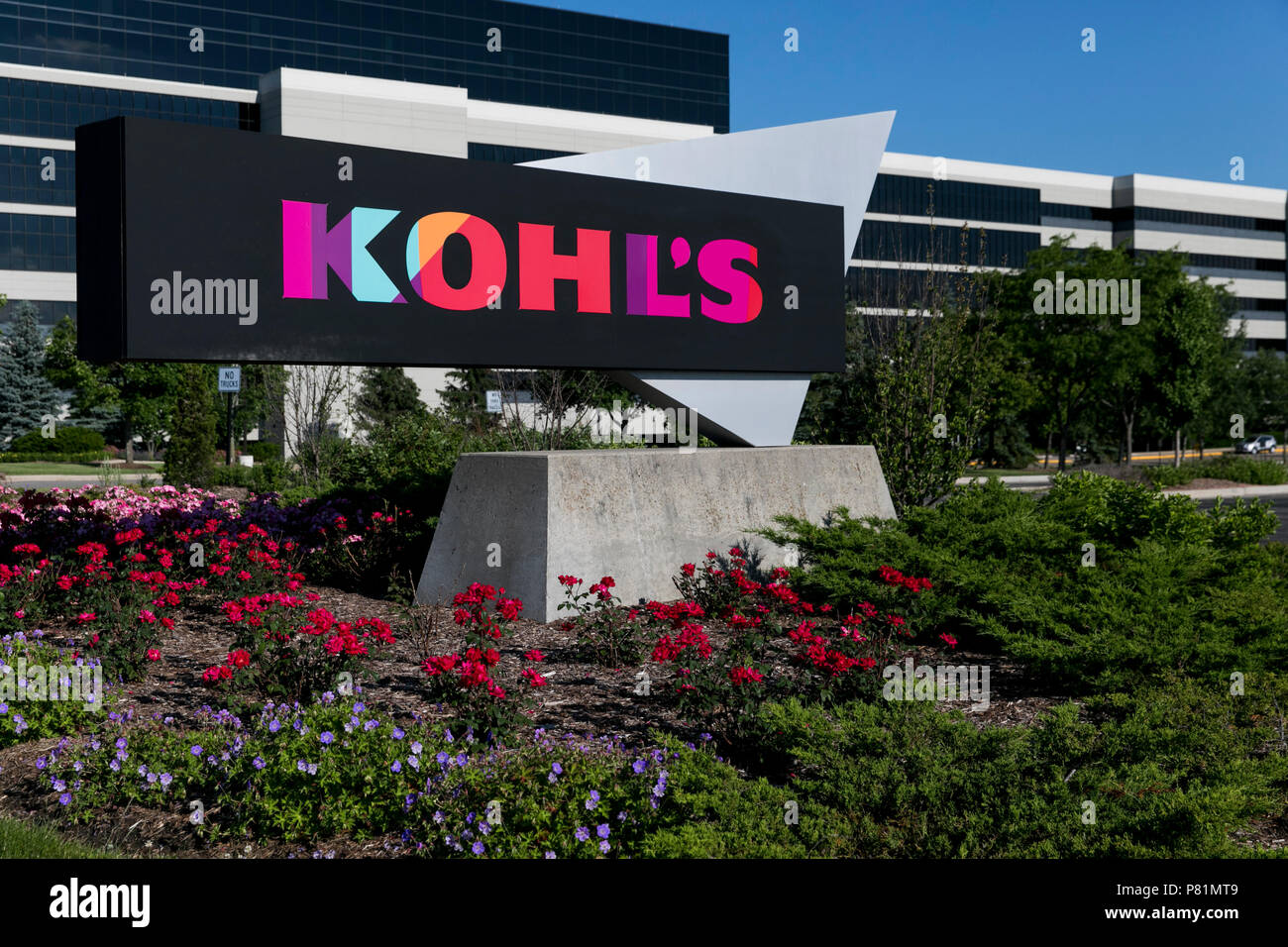 A logo sign outside of the headquarters of the Kohl's Corporation in