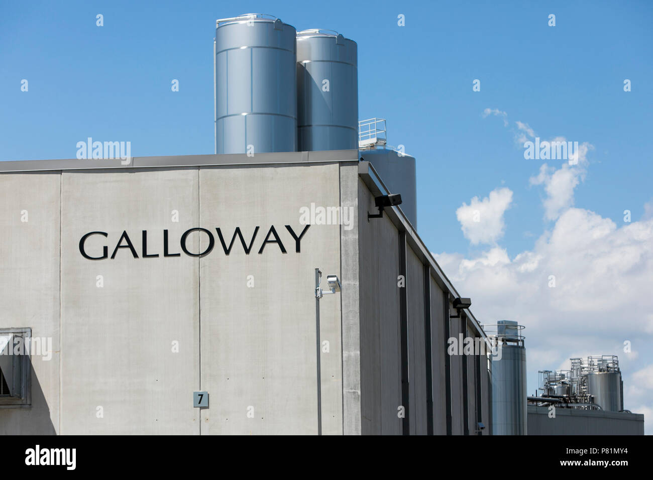 A logo sign outside of the headquarters of the Galloway Company in Neenah, Wisconsin, on June 24, 2018. Stock Photo