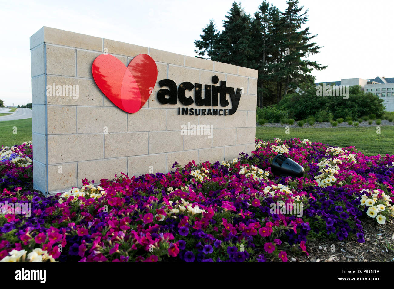 A logo sign outside of the headquarters of Acuity Insurance in Sheboygan, Wisconsin, on June 24, 2018. Stock Photo